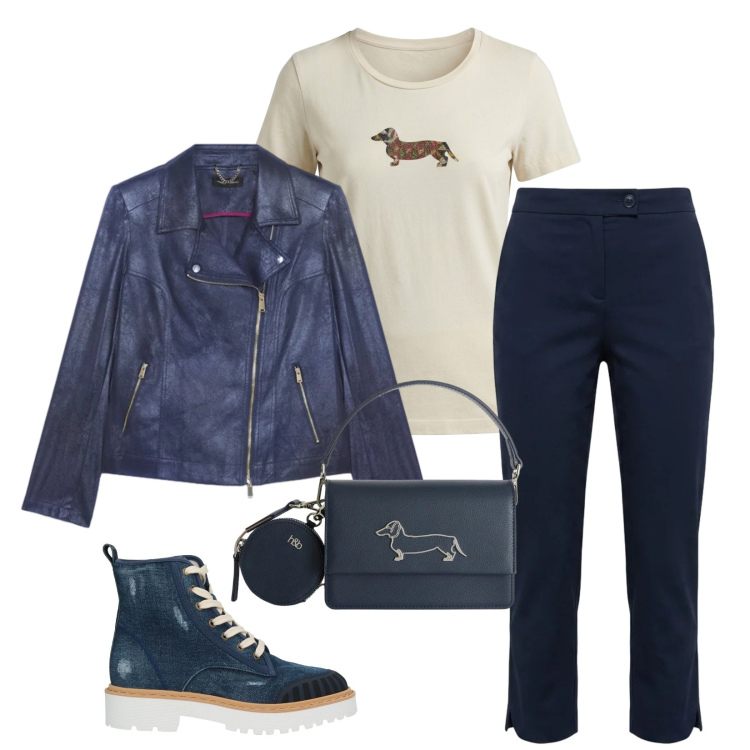 Outfit donna - Total look #2386975. Stile Urban per Tutti i giorni. Abbinamento con stivaletti, blazer, borse a tracolla, t-shirt, pantaloni capri.