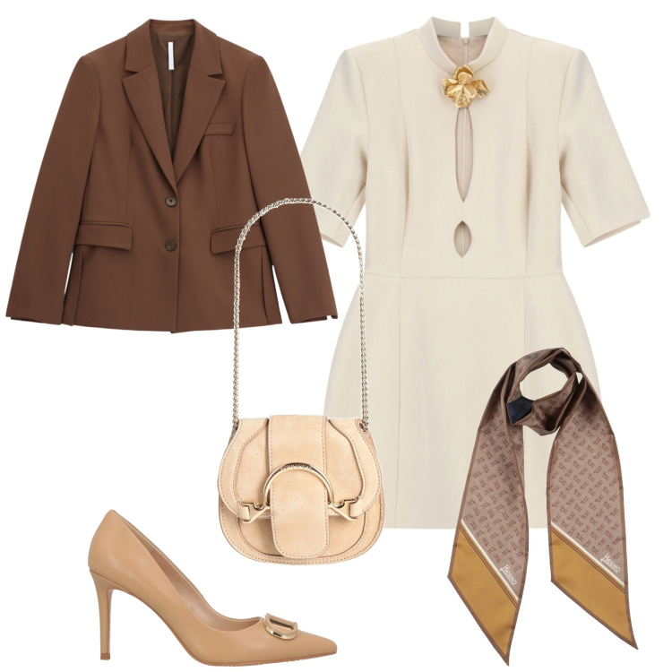 Outfit donna - Total look #2386987. Stile Chic per Cerimonia. Abbinamento con marsupi, sciarpe, décolleté, vestiti corti, blazer.