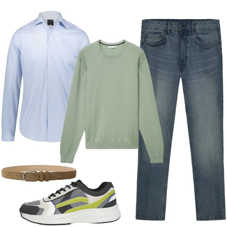 Outfit uomo - Total look #2386994. Stile Casual per Tutti i giorni. Abbinamento con sneakers, maglieria, cinture, camicie, jeans.