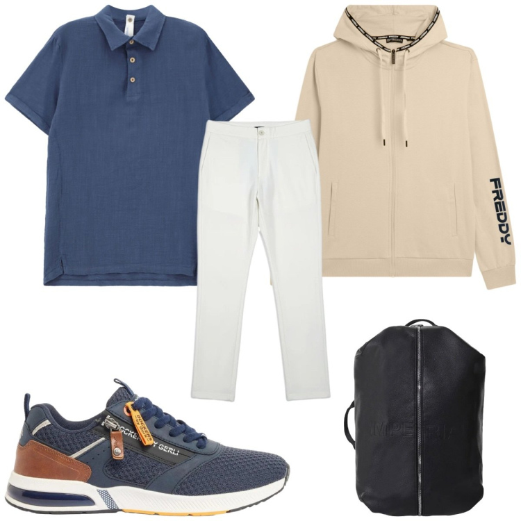 Outfit uomo - Total look #2387019. Stile Casual per Tutti i giorni. Abbinamento con sneakers, borse sportive, polo, felpe con cappuccio, pantaloni.