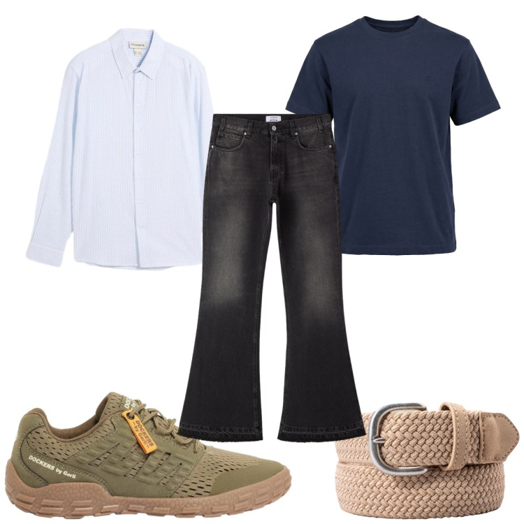 Outfit uomo - Total look #2387022. Stile Trendy per Tutti i giorni. Abbinamento con camicie, sneakers, jeans, t-shirt, cinture.