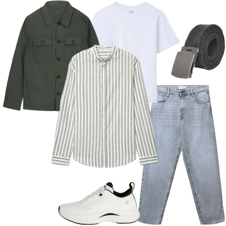 Outfit uomo - Look adatto a diverse occasioni. Stile Urban per Tutti i giorni. Abbinamento con jeans, t-shirt, cinture, camicie, sneakers, cappotti.