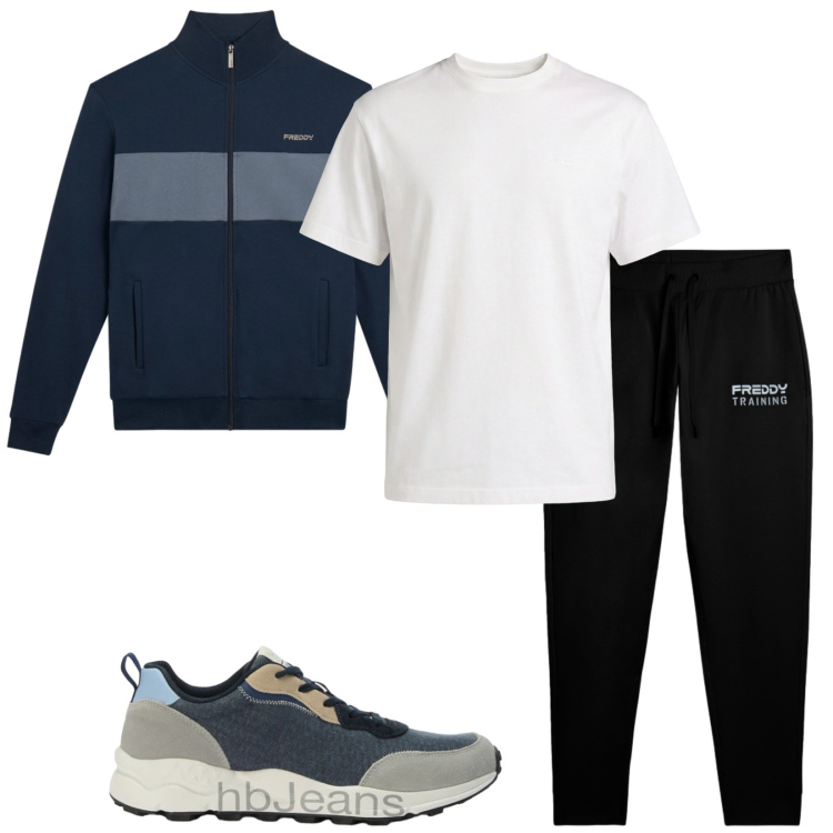 Outfit uomo - Total look #2387029. Stile Urban per Sport. Abbinamento con t-shirt, sneakers, felpe, pantaloni.