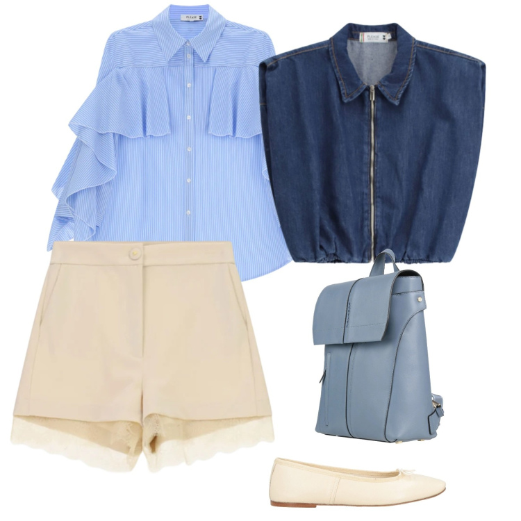 Outfit donna - Pantaloncini ad aprile. per Mare. Abbinamento con zaini, ballerine, camicie, gilet, shorts.