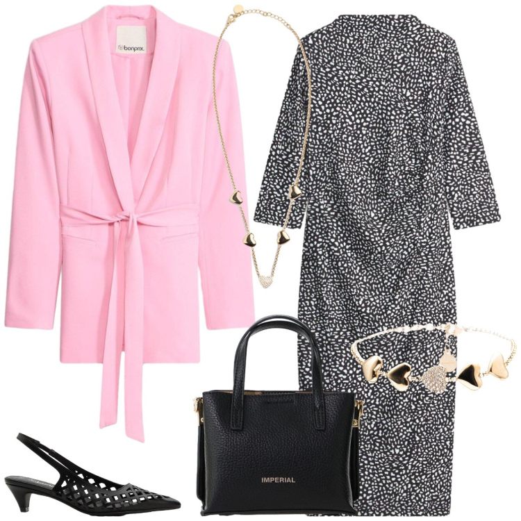 Outfit donna - Ufficio. Stile Bon Ton per Ufficio. Abbinamento con décolleté, blazer, vestiti lunghi, borse a tracolla, braccialetti, collane.