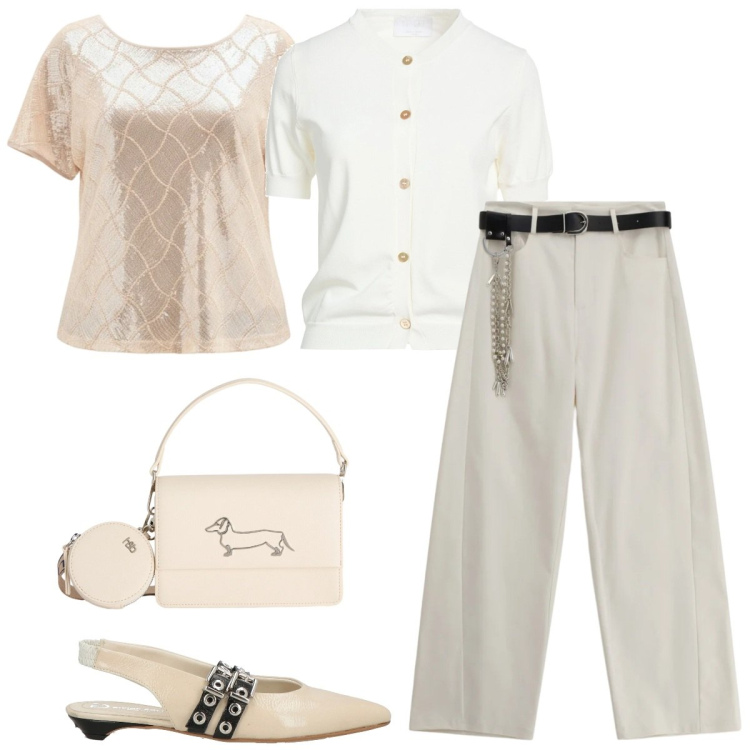 Outfit donna - Eleganza leggera - Focus Donna Curvy. Stile Casual chic per Tutti i giorni. Abbinamento con cardigans, ballerine, pantaloni a palazzo, bluse, borse a tracolla.
