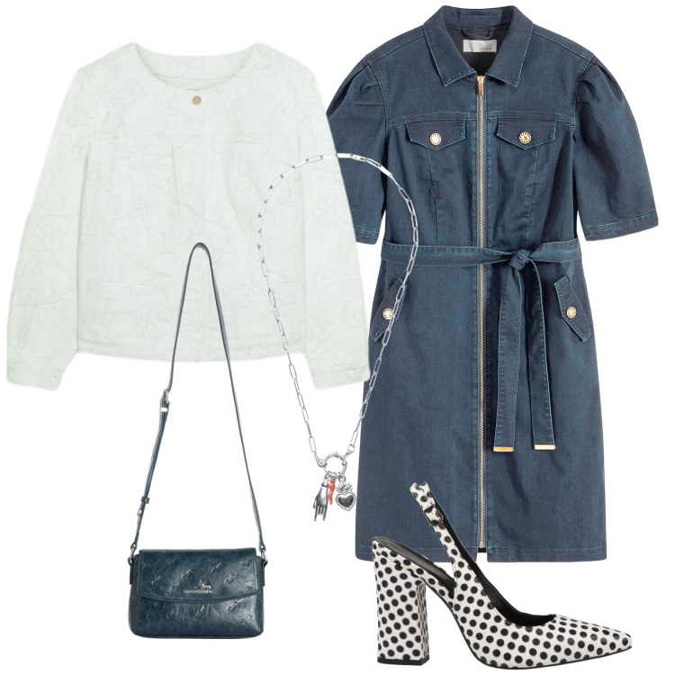 Outfit donna - Donna dinamica. Stile Sporty chic per Tutti i giorni. Abbinamento con décolleté, vestiti, blazer, borse a tracolla, ciondoli.