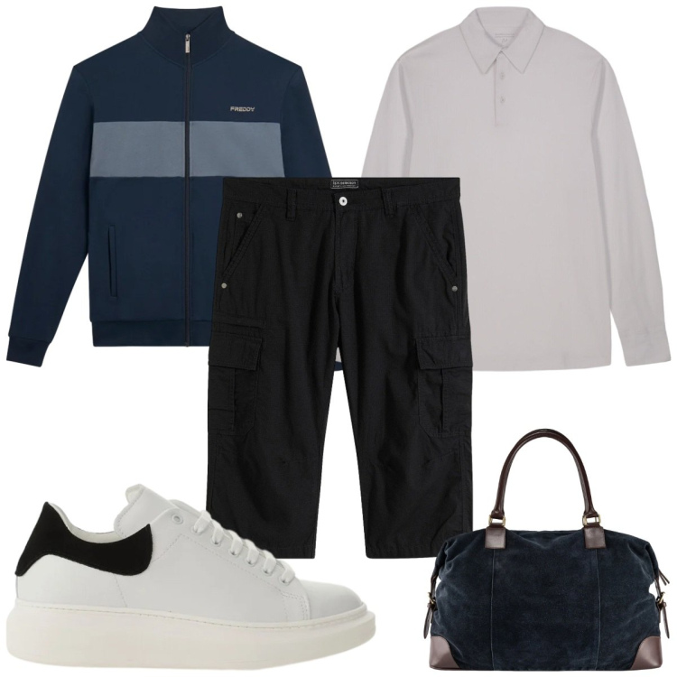 Outfit uomo - Total look #2387087. Stile Casual per Tutti i giorni. Abbinamento con bermuda, sneakers, felpe, borse sportive, polo.