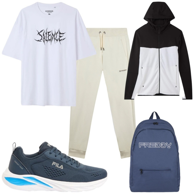 Outfit uomo - Total look #2387088. Stile Trendy per Sport. Abbinamento con sneakers, felpe sportive, t-shirt, pantaloni, borse sportive.