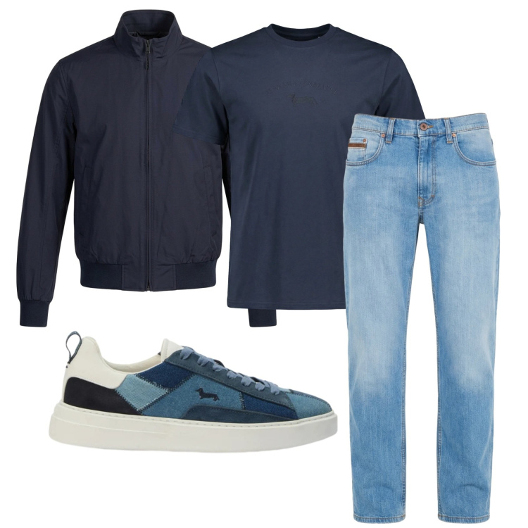 Outfit uomo - Total look #2387106. Stile Casual per Tutti i giorni. Abbinamento con jeans, t-shirt, sneakers, bomber.