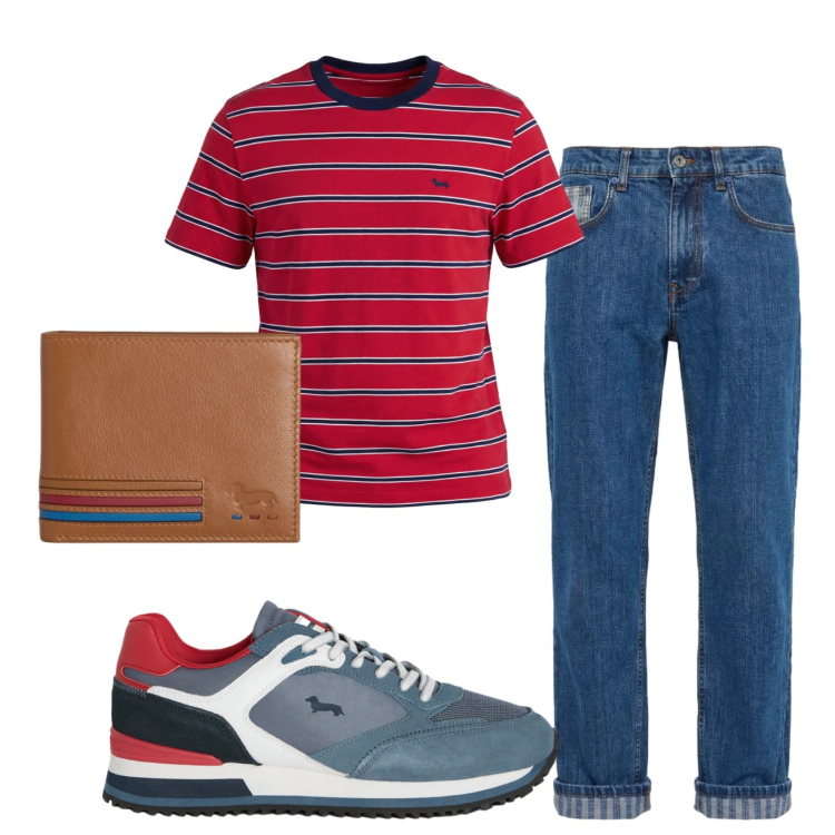 Outfit uomo - Total look #2387109. Stile Casual per Tutti i giorni. Abbinamento con portafogli, t-shirt, jeans, sneakers.