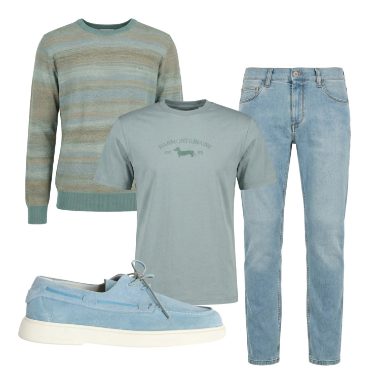 Outfit uomo - Total look #2387111. Stile Casual per Tutti i giorni. Abbinamento con jeans slim fit, t-shirt, pullovers, scarpe stringate.