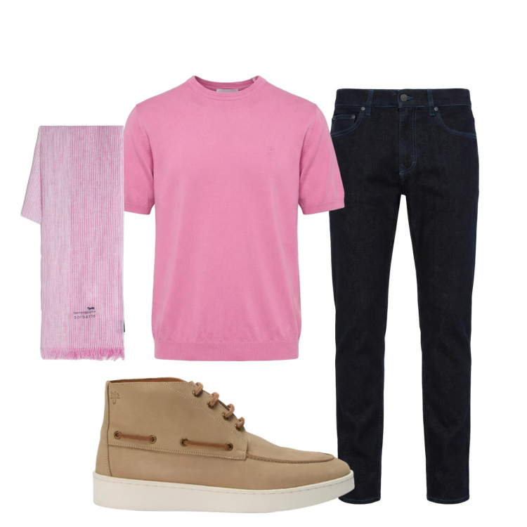Outfit uomo - Total look #2387119. Stile Casual per Tutti i giorni. Abbinamento con jeans, sciarpe, stivali e stivaletti, t-shirt.