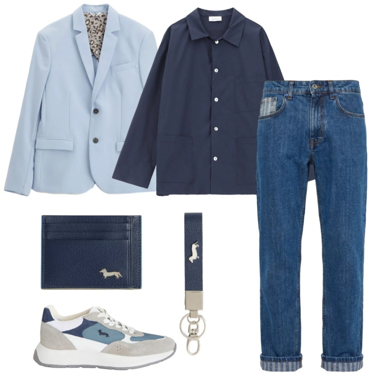 Outfit uomo - Total look #2387131. Stile Business/Elegante per Ufficio. Abbinamento con giacche, camicie, sneakers, portafogli, portachiavi, jeans.