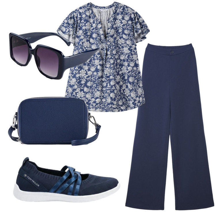 Outfit donna - Total look #2387147. Stile Romantica per Tutti i giorni. Abbinamento con borse a tracolla, occhiali da sole, sneakers, bluse, pantaloni.