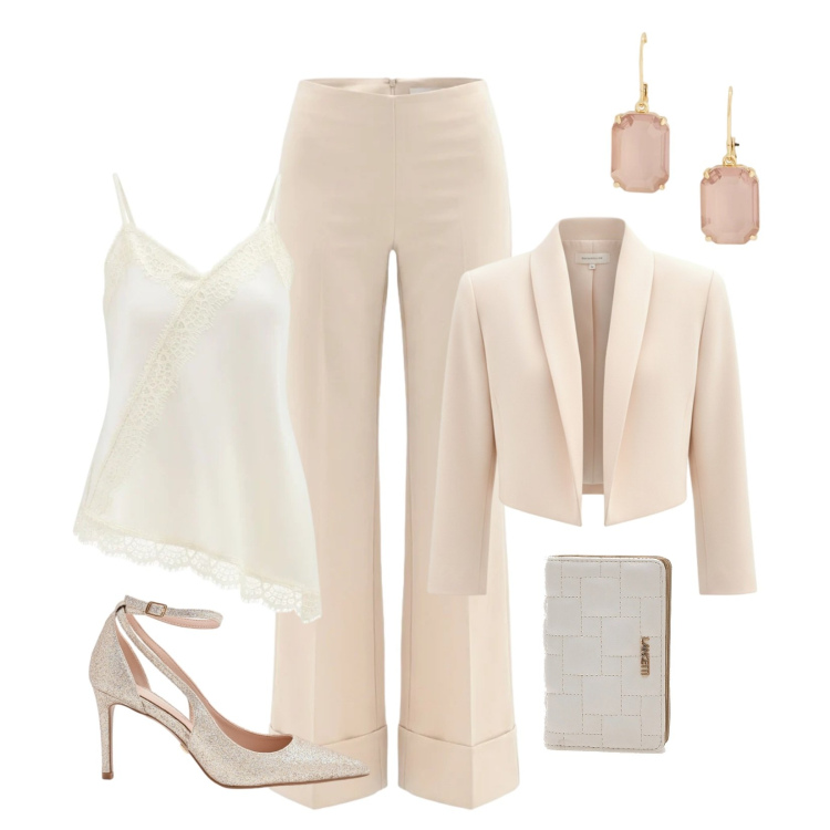 Outfit donna - Rinascimento spring. Stile Etnico per Cerimonia. Abbinamento con décolleté, pantaloni a palazzo, canottiere, bolero, orecchini, portafogli.
