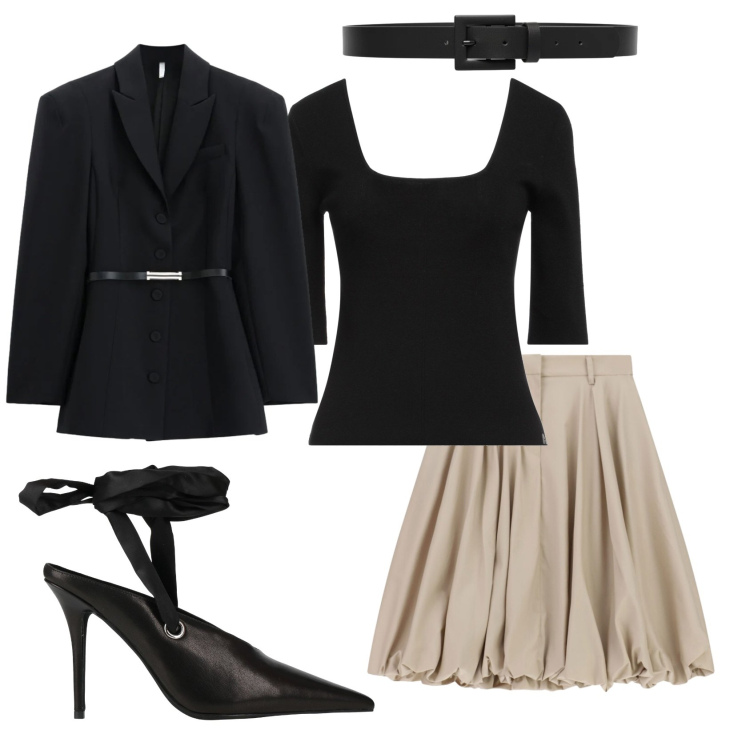 Outfit donna - Total look #2387158. Stile Trendy per Serata fuori. Abbinamento con décolleté, pullovers, gonne longuette, blazer, cinture.