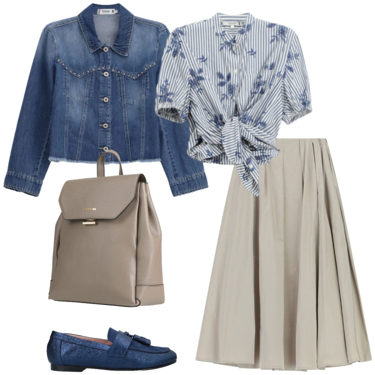 Outfit donna - Università. Stile Casual per Scuola/Università. Abbinamento con zaini, mocassini, camicie a manica corta, blazer, gonne lunghe.