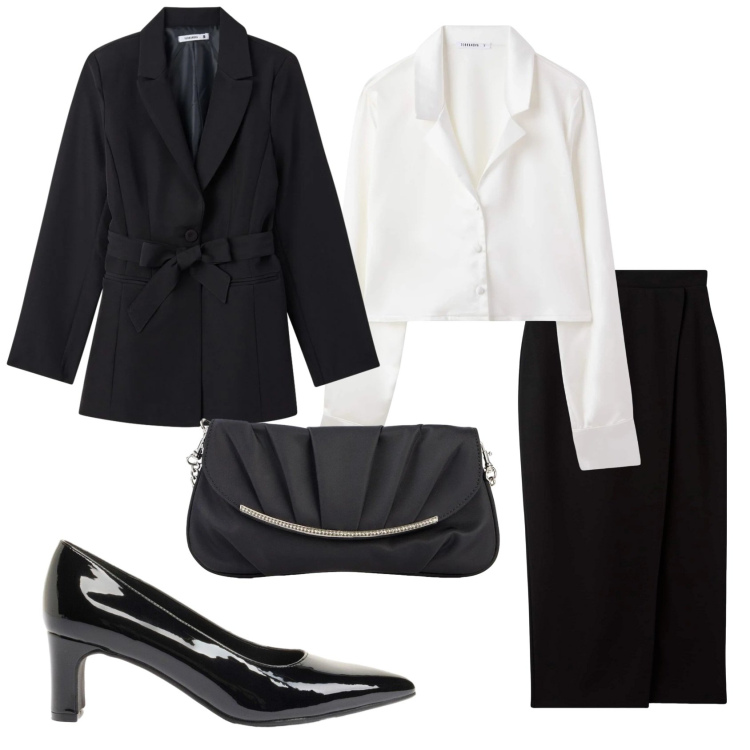 Outfit donna - Total look #2387174. Stile Chic per Serata fuori. Abbinamento con décolleté, clutch, gonne longuette, camicie, blazer.