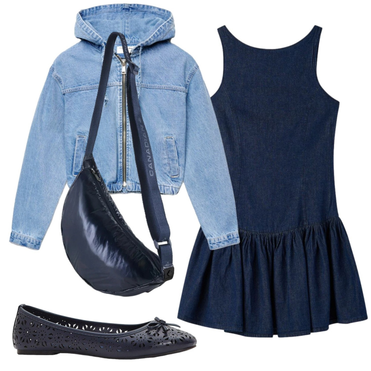 Outfit donna - Total look #2387182. Stile Casual per Scuola/Università. Abbinamento con ballerine, bomber, vestiti corti, borse a tracolla.