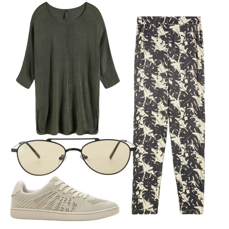 Outfit donna - Total look #2387188. Stile Basic per Ufficio. Abbinamento con maglieria, sneakers, occhiali da sole, pantaloni.
