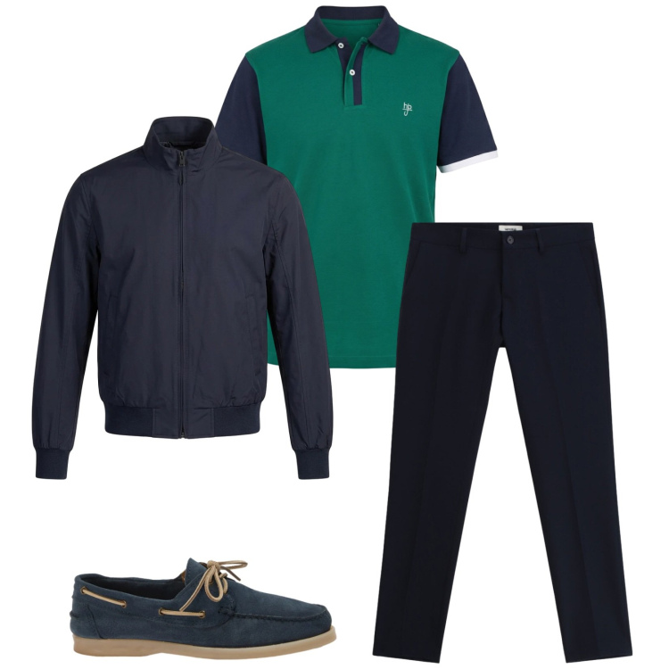 Outfit uomo - Total look #2387189. Stile Casual per Tutti i giorni. Abbinamento con pantaloni, scarpe stringate, polo, bomber.