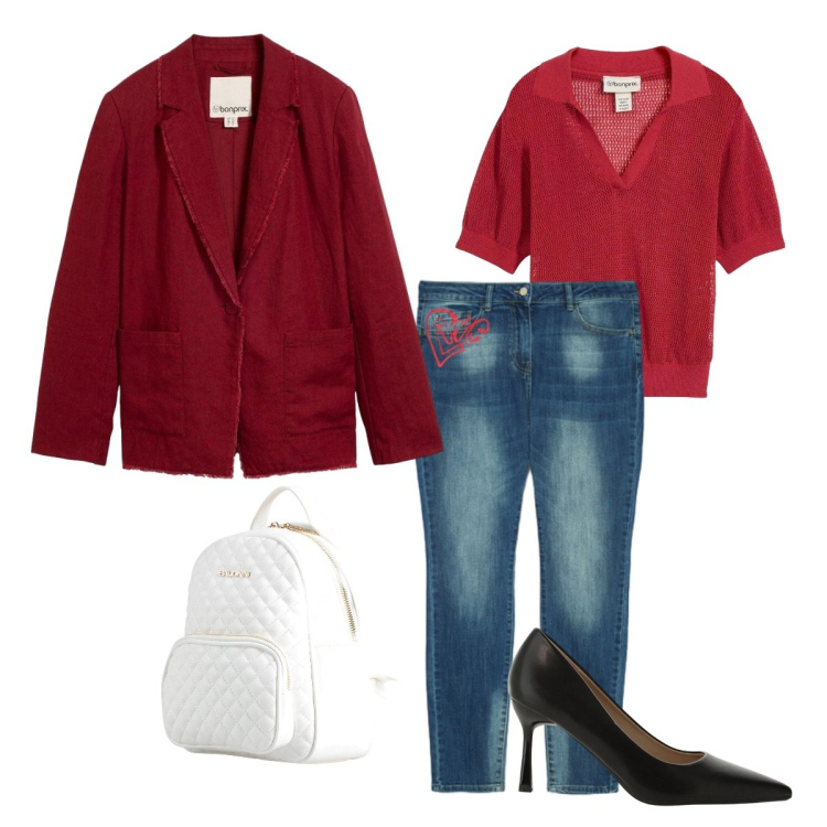 Outfit donna - Lino amour. Stile Bon Ton per Tutti i giorni. Abbinamento con zaini, polo, blazer, jeans skinny, décolleté.