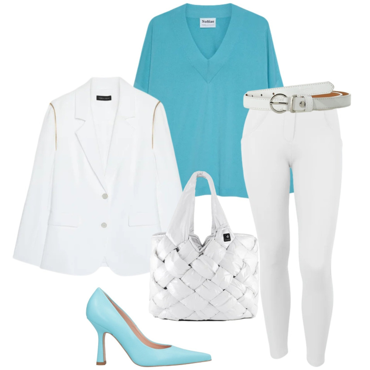 Outfit donna - Total look #2387193. Stile Chic per Serata fuori. Abbinamento con décolleté, cinture, blazer, pullovers, pantaloni skinny, borse tote.