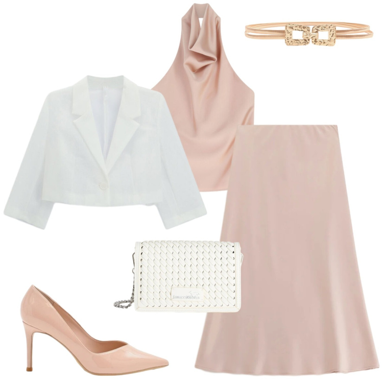 Outfit donna - Total look #2387195. Stile Bon Ton per Cerimonia. Abbinamento con gonne longuette, top, blazer, décolleté, cinture, borse a tracolla.