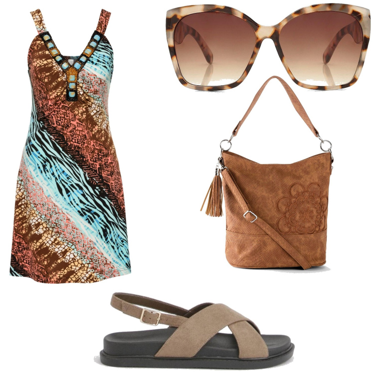 Outfit femme - Plein soleil. Style Boho pour Tous les jours. Assortir avec robes longues, sacs à main, sandales, lunettes de soleil.