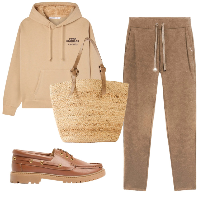 Outfit donna - Total look #2387212. Stile Casual per Tutti i giorni. Abbinamento con shopping bag, mocassini, felpe con cappuccio, pantaloni.
