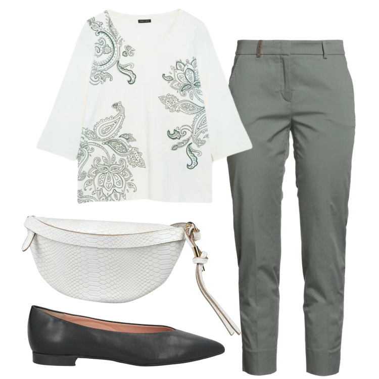 Outfit donna - Total look #2387214. Stile Basic per Ufficio. Abbinamento con pantaloni, marsupi, ballerine, t-shirt.