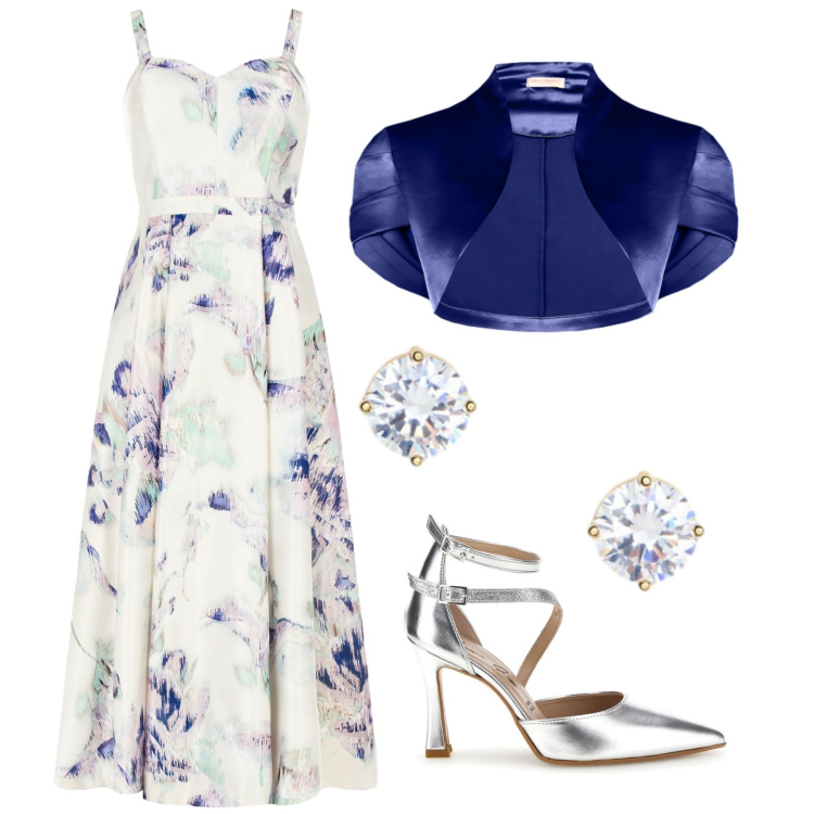 Outfit donna - Blue spirit. Stile Chic per Cerimonia. Abbinamento con vestiti midi/longuette, bolero, orecchini, décolleté.