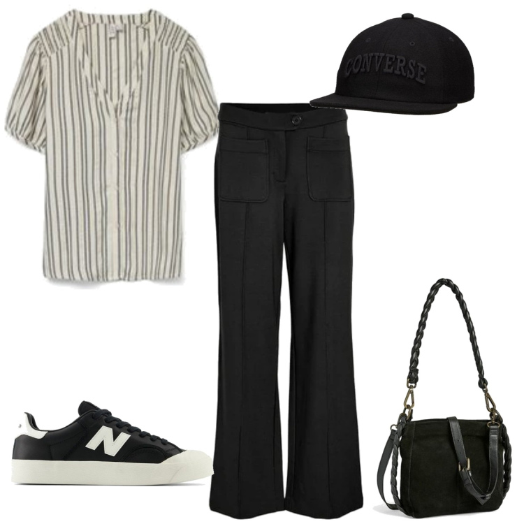 Outfit mujer - Casual chic #5506. Estilo Casual chic para Todos los días. Combinación con blusas, sneakers, pantalones, sombreros, bandoleras.