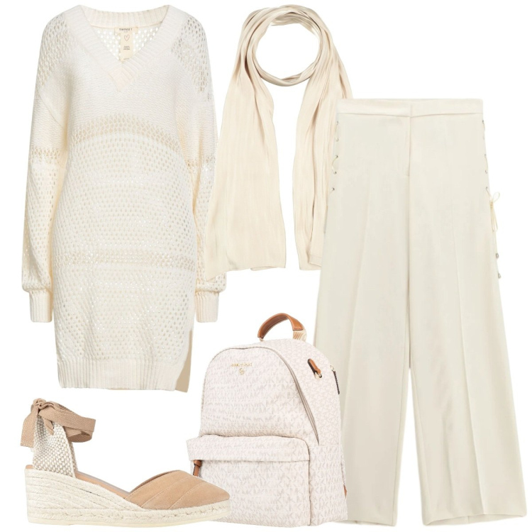 Outfit donna - Eleganza leggera - Focus Donna Curvy. Stile Casual chic per Tutti i giorni. Abbinamento con pullovers, zaini, espadrillas, sciarpe, pantaloni.