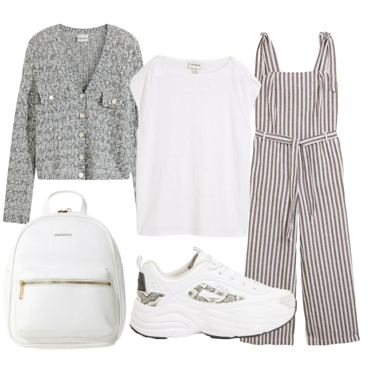 Outfit donna - Total look #2387250. Stile Casual per Scuola/Università. Abbinamento con cardigans, tute, t-shirt, sneakers, zaini.