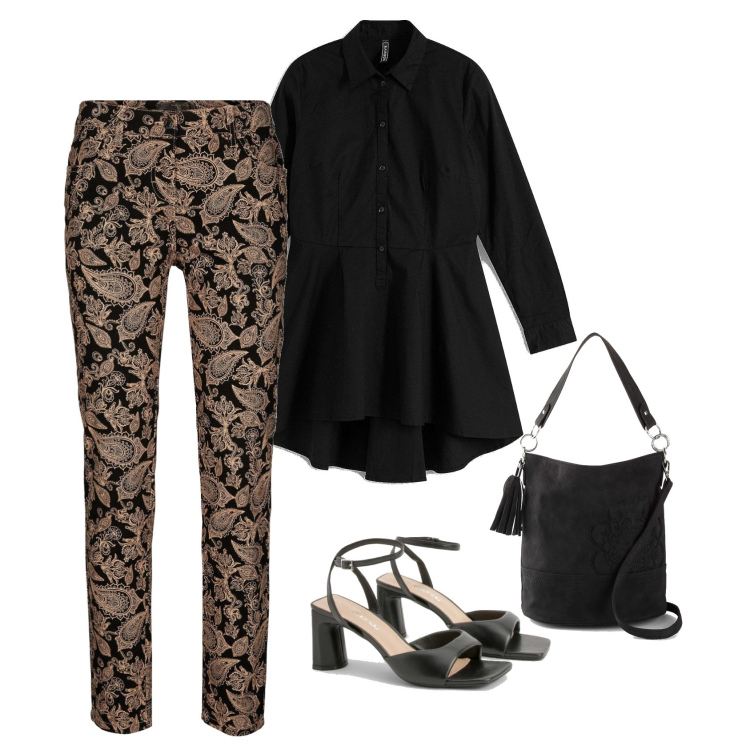 Outfit femme - Pantalon imprimé paisley. Style Boho pour Soirée dehors. Assortir avec chemisiers, pantalon , sacs à main, sandales.