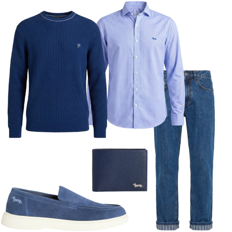 Outfit uomo - Harmont & Blaine. Stile Casual per Ufficio. Abbinamento con portafogli, camicie, jeans, scarpe stringate, maglieria.