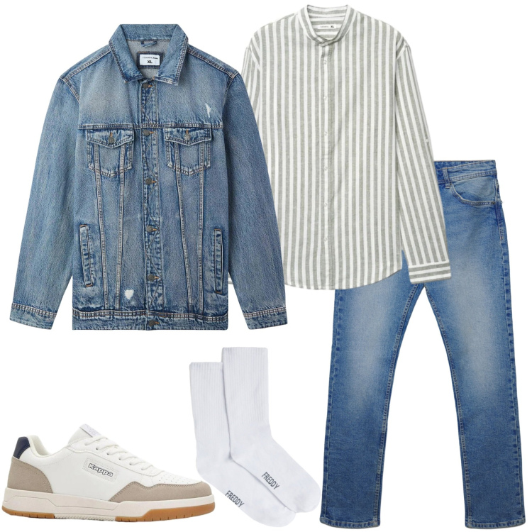 Outfit uomo - Aprile. Stile Casual per Tutti i giorni. Abbinamento con sneakers, giacche, jeans dritti, camicie, calzini.
