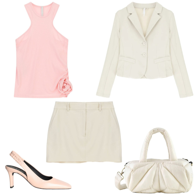 Outfit donna - Total look #2387262. Stile Sexy per Serata fuori. Abbinamento con décolleté, blazer, top, minigonne, borse a mano.