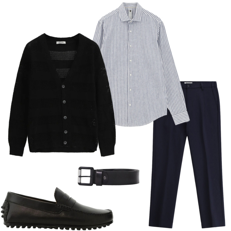 Outfit uomo - Imperial look. Stile Business/Elegante per Ufficio. Abbinamento con cardigans, camicie, scarpe stringate, cinture, pantaloni.