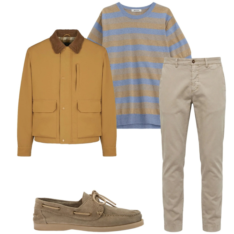 Outfit uomo - Total look #2387284. Stile Trendy per Tutti i giorni. Abbinamento con maglieria, pantaloni chino, scarpe stringate, piumini.