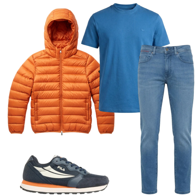 Outfit uomo - Total look #2387285. Stile Trendy per Tutti i giorni. Abbinamento con sneakers, t-shirt, jeans slim fit, bomber.