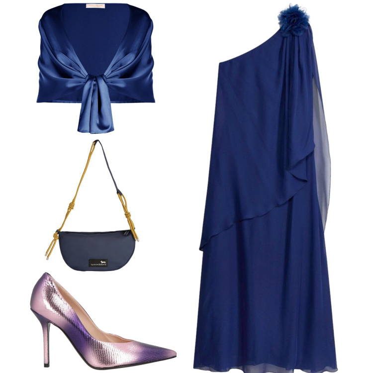 Outfit donna - Total look #2387303. Stile Glamour per Cerimonia. Abbinamento con décolleté, vestiti, stole, borse a tracolla.