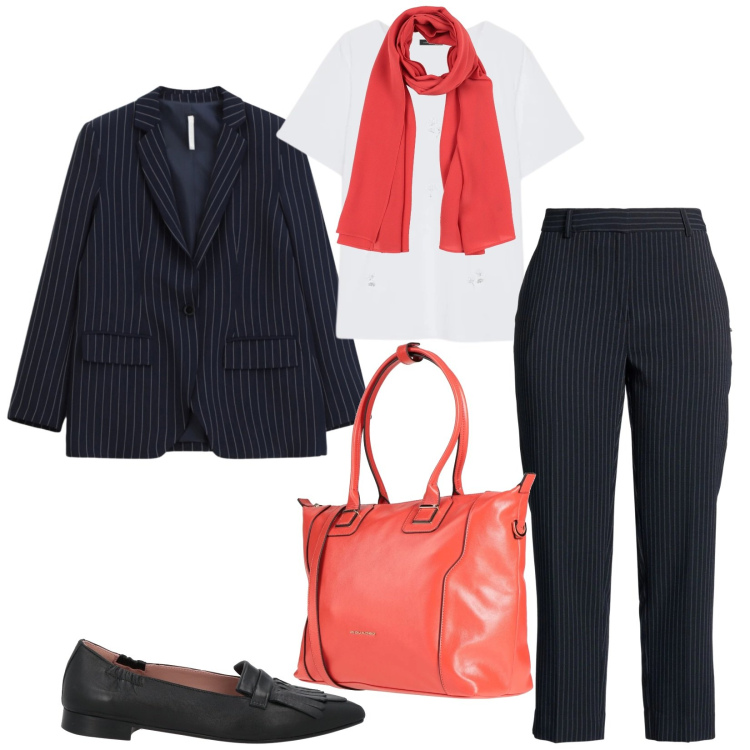 Outfit donna - Total look #2387310. Stile Urban per Ufficio. Abbinamento con mocassini, pantaloni, zaini, sciarpe, blazer, t-shirt.