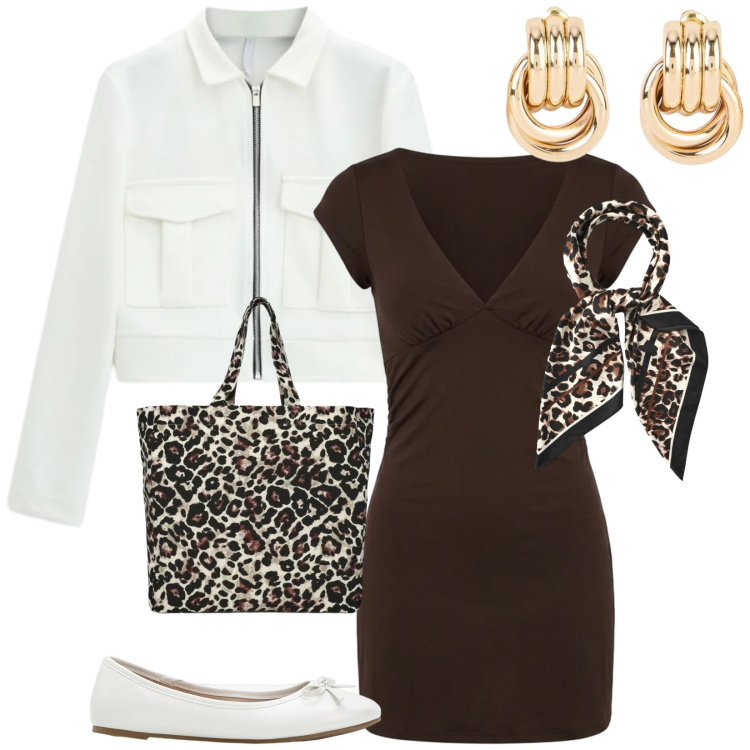 Outfit donna - Total look #2387319. Stile Glamour per Serata fuori. Abbinamento con ballerine, orecchini, foulard, shopping bag, vestiti corti, cappotti.