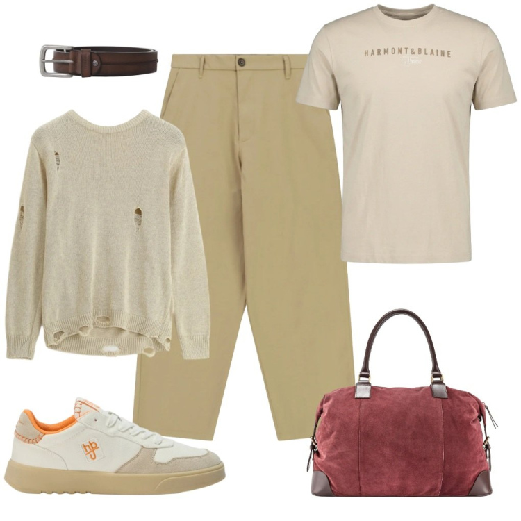 Outfit uomo - #buon.viaggio. Stile Trendy per Tutti i giorni. Abbinamento con sneakers, t-shirt, maglieria, cinture, pantaloni, borse sportive.