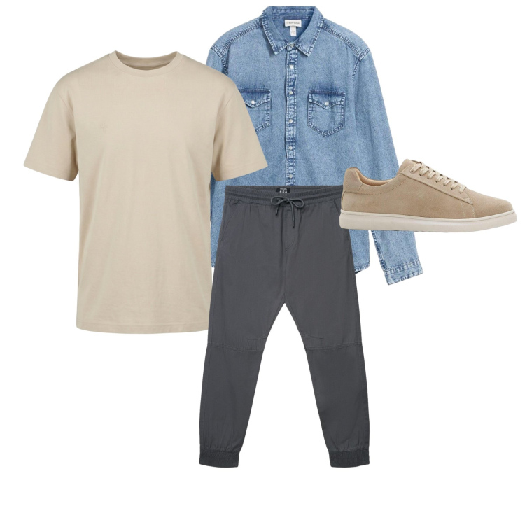 Outfit uomo - Tepore. Stile Casual per Tutti i giorni. Abbinamento con camicie, sneakers, pantaloni, t-shirt.