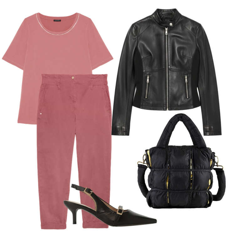 Outfit donna - Total look #2387334. Stile Casual chic per Ufficio. Abbinamento con pantaloni, t-shirt, sandali col tacco, giacche, borse a mano.
