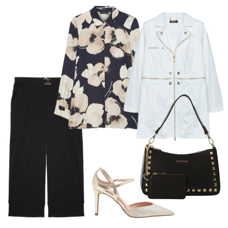 Outfit donna - Cerimonia ad Aprile. Stile Romantica per Cerimonia. Abbinamento con cappotti, camicie, pantaloni, borse a spalla, décolleté.